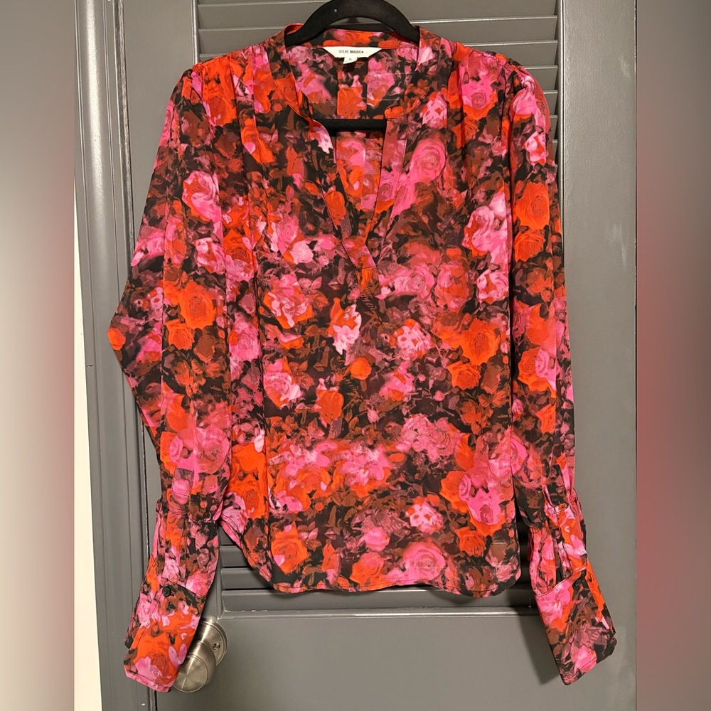 Steve Madden Pink & Red Floral Long-Sleeve Blouse